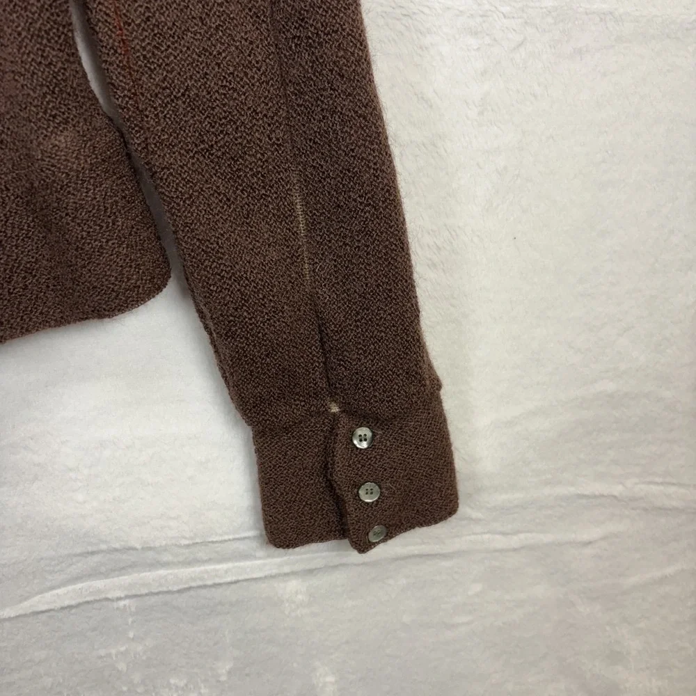 Vintage Campus V Neck Sweater Loop Johnny Collar Brown 70s Mohair Wool Knit USA